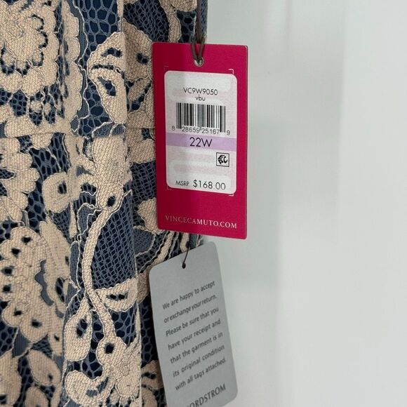 Vince Camuto Sleeveless Lace Overlay Fit & Flare Midi Dress Blue Beige Plus 22W - Picture 7 of 10